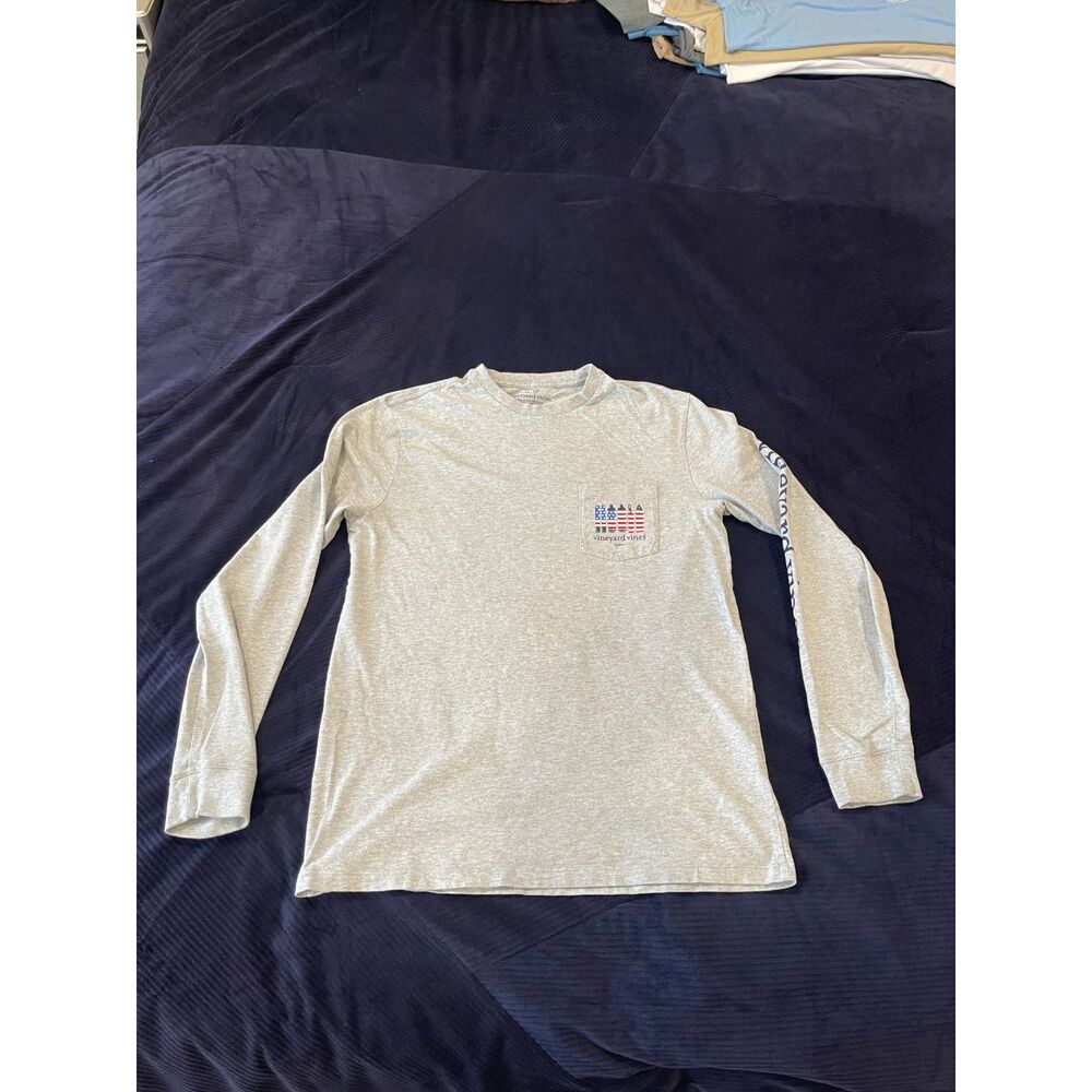 Vineyard Vines Long Sleeve Pocket Tee Men's Small Gray Texas Flag Buoy Graphic